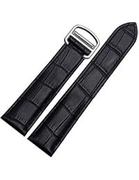 16mm 18mm 20mm Crocodile Skin Pattern Leather Watch Band Strap Buckle for Cartier Tank (20mm, Black (Silver Buckle))