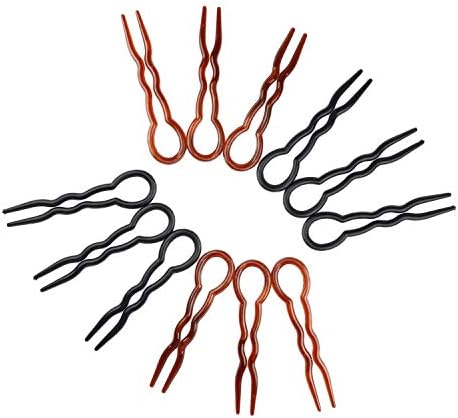 WBCBEC 30 Pieces Lady Style Wavy Crink U Shaped Chignon Hair Updo Bun Pins, Fast Spiral Hair Braid Twist Styling Clip Pin, Black and Brown