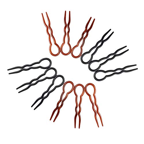 WBCBEC 30 Pieces Lady Style Wavy Crink U Shaped Chignon Hair Updo Bun Pins, Fast Spiral Hair Braid Twist Styling Clip Pin, Black and Brown