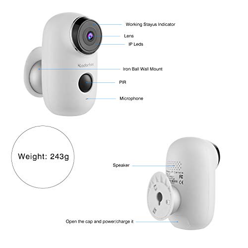 CTVISON Indoor/Outdoor Battery Powered Security Camera,Wireless Rechargeable 6000mAh Home Surveillance WIFI Cam,Support 2-Way Audio,Night Vision w/PIR Motion Sensor & SD Slot, CCTV Video House Monitor