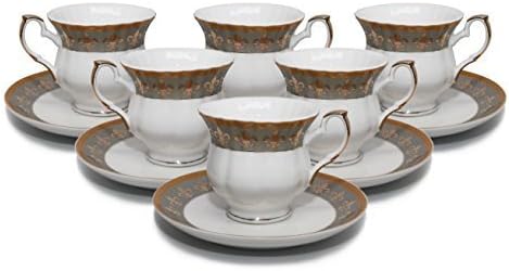 Royal Porcelain 12pc Fleur-de-Lis Tea or Coffee Set, 6 Cups w/ Saucers, 24K Gold-Plated Bone China Tableware by Royal Porcelain
