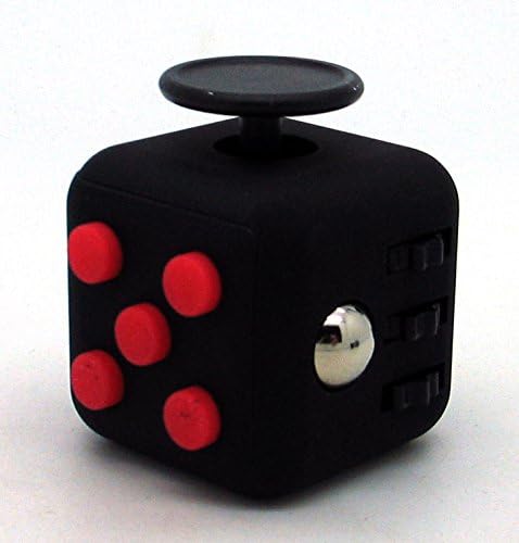Fidget Cube - New Colors with Buttons, Switches, Dials, Spinners - Great Stress Reliever (Black and Red)