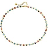 Cykdohy Dainty Evil Eye Beaded Chain Choker Necklace for Women Men Statement Colorful Enamel Ojo Turco Clavicle Adjustable Handmade Delicate Boho Turkish Lucky Amulet Protection Jewelry Gift for Her
