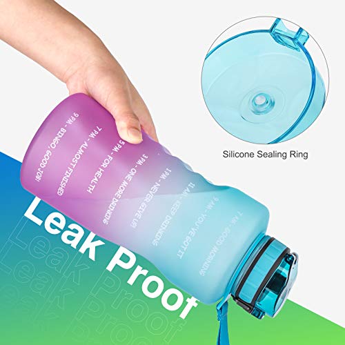 1byone Half Gallon Water Bottle 73oz Large Motivational Water Bottles with Straw Time Marker & Paracord Handle, Big Water Jug for Sports - BPA Free, Leak Proof, Easy Carry, Anti-slip( 2 Straws Included)