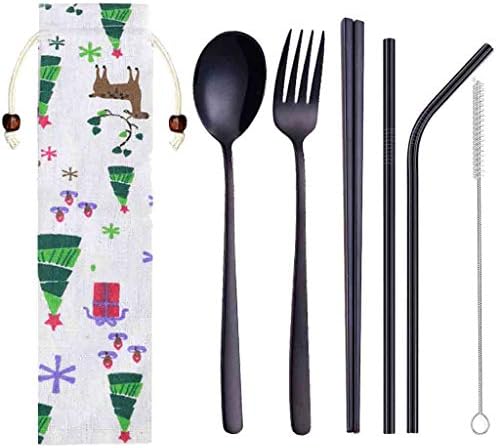 Save 15% Timitai Practical Home Tools Stainless Steel Dinnerware Set Metal Straw Spoon Fork Chopsticks Tableware 6 Pcs