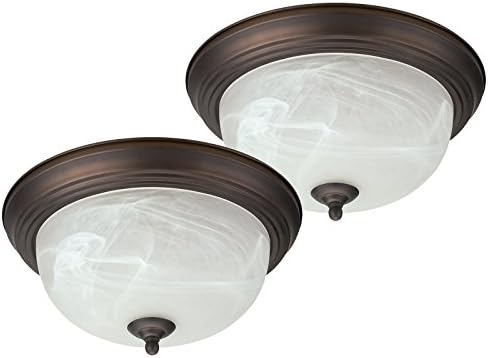 Trendy Oil Rubbed Bronze Flush Mount Ceiling Light Fixture 13" Alabaster Glass 2 Pack Great For Your Home Kitchen Office