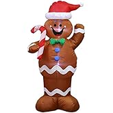 eLUUGIE 5ft Christmas Inflatable Gingerbread Man Decor Yard Indoor/Outdoor Inflatable Decoration for Christmas Party Porch/Yard/Garden/Lawn