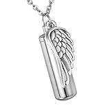 HooAMI Angel Wing Message Heart Charm Memorial Urn Necklace/Keychain Cremation Ashes Jewelry Keepsake Pendant