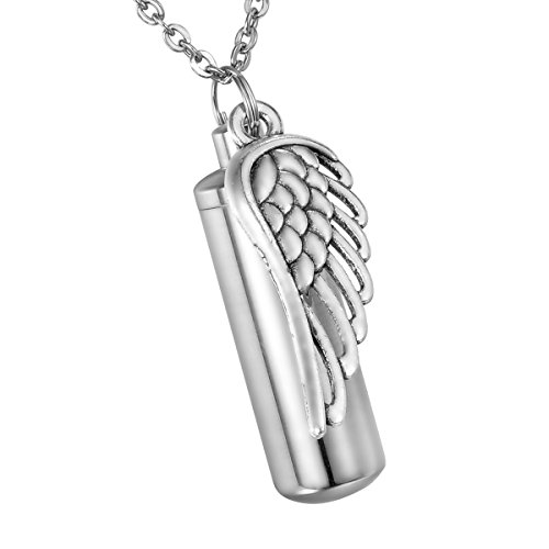 HooAMI Angel Wing Message Heart Charm Memorial Urn Necklace/Keychain Cremation Ashes Jewelry Keepsake Pendant