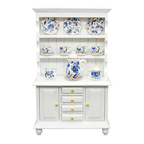 SAMCAMI Miniature Dollhouse Furniture Kitchen Set - Kitchen Cabinet Cupboards and Tea Set – 1 12 Scale Dollhouse Accessories