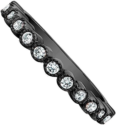 Guliette Verona Sterling Silver Princess Crown CZ Ring Band (Black Rhodium Plated)