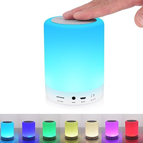 Calfei Bedside Table Lamp Night Light Bluetooth Speaker Wireless Speakers Smart Touch Sensor Dimmable Warm Light RGB Color Changing Outdoor Lamps with Metal Handle TF Card/AUX-IN Supported