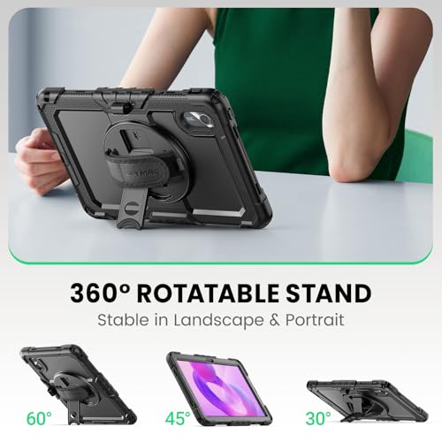 SEYMAC Case for Lenovo Idea Tab 11 2025 / Tab M11 2024 / K11 11 Inch, Shockproof Case for Lenovo M11 with Screen Protector, 360 Rotating Stand, Hand Strap, Shoulder Strap, Pen Holder, Black