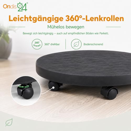 Ondis24 Pierre Plant Roller up to 150 kg, Flower Roller with Invisible Wheels, Furniture Roller, Pot Roller (Diameter 30 cm, Anthracite)