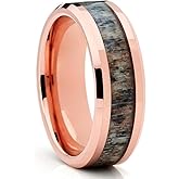 OVIEDO JEWELRY Deer Antler Wedding Ring, Rose Gold Tungsten Ring, 8mm Anniversary & Engagement Band,Comfort Fit,Beveled Edges,Men's & Women's,Tungsten Caride Ring