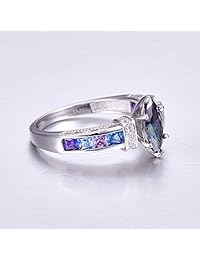 Merthus 925 Anillo de compromiso para mujer, de topacio, de arcoíris místico, de 1.5 kt de plata