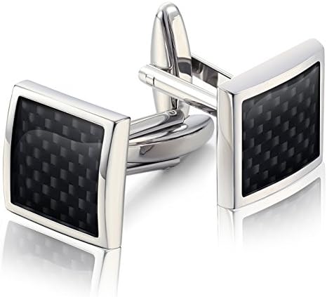 Jstyle Carbon Fiber Cufflinks for Men Shirt Unique Business Wedding