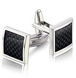 Jstyle Carbon Fiber Cufflinks for Men Shirt Unique Business Wedding White