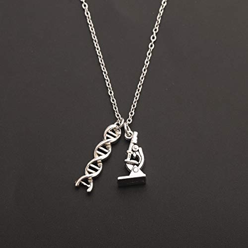 CHOORO Microscope and DNA Double Helix Necklace Science Gift for Laboratory Technologist/Science Student (Microscope DNA Necklace)