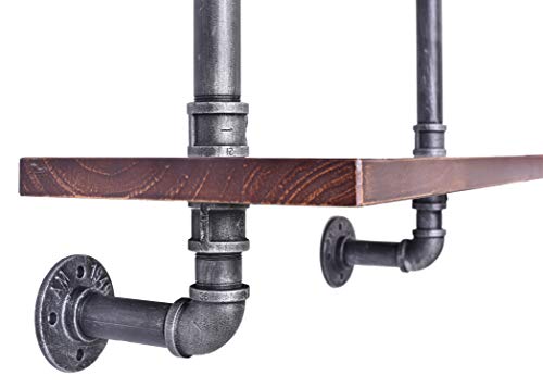 Diwhy Industrial Pipe Shelving Bookshelf Rustic Modern Wood Ladder Storage Shelf 3 Tiers Retro Wall Mount Pipe Dia 32mm Design DIY Shelving (Silver, L 24")