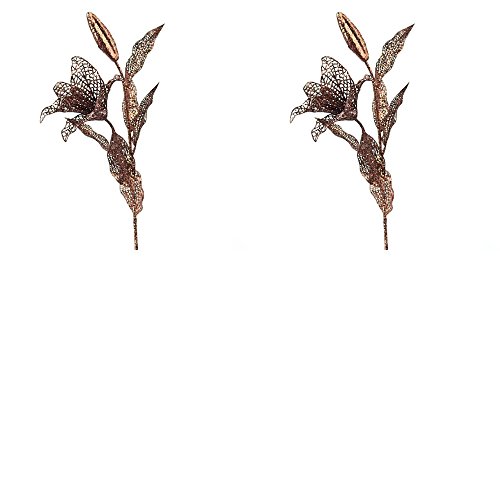 Brown Sparkling Sheer Lily Floral Stems | 2 Stems | for Indoor Decor