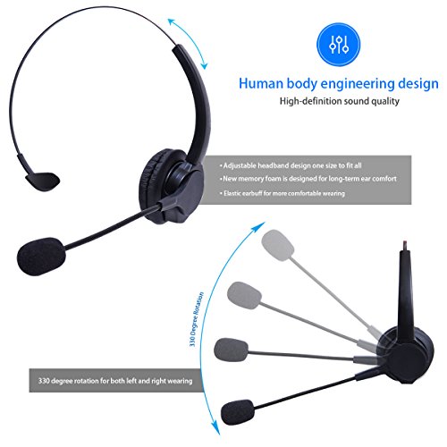 Wikoo Handsfree Call Center Dialpad, Black Corded Dialpad with Mute Function For Home & Business, Comes with Noise Cancelling Headset - Noise Cancellation
