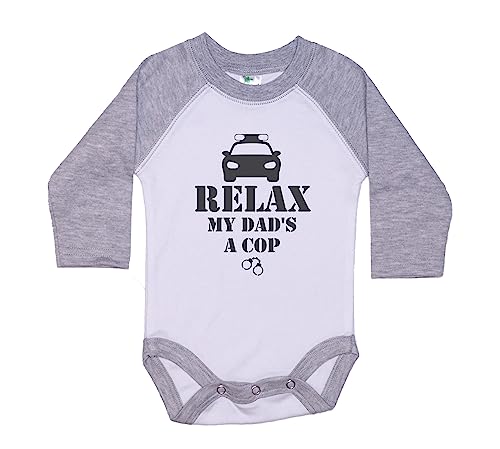 Ebenezer Fire Baby Police Raglan Onesie/Relax My Dads A Cop/Law Enforcement Bodysuit