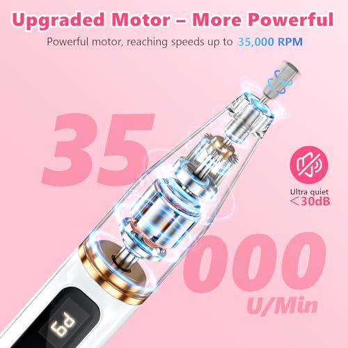 Nail Drill 35000RPM, 12 in 1 Electric Nail Mill Professional | Nail Cutter, LED Screen, 12 Accessories, 9 Speed, USB-C Rechargeable Wireless Nail Mill with Ceramic Tip