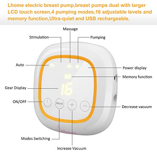 Electric Breast Pump, Double Portable Breast Feeding Pumps with 4 Modes and 16 Adjustable Suction Power Nursing Breast Massage Ultra-Quiet, BPA Free and Hospital Grade Hands Free Pumps Kit