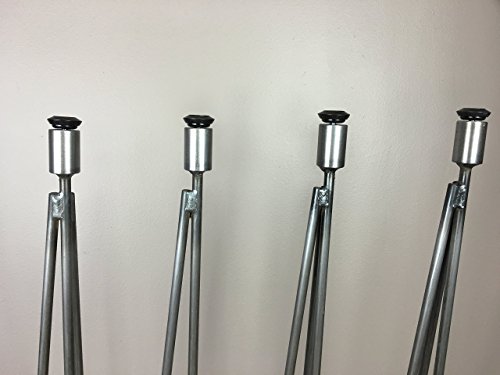Hairpin Leg, Metal Table Leg Set of (4),Modern Industrial, 3-Rod Hairpin Leveling Legs - Raw Steel - 16 inch high to 40 inch high - FREE SHIPPING
