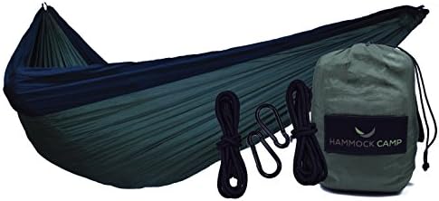 Hammock Camp Brand - Double Hammock - Lightweight Portable Hammocks for Hiking , Travel , Backpacking , Beach , Yard . Gear Includes Nylon Ropes & Steel Carabiners
