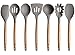Miusco Silicone Cooking Utensils Set, 7 Piece Natural Acacia Wooden Kitchen Tool Kit with Utensil Holder