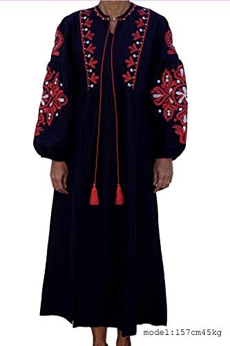 ロプクス Lopks エンブロイダリー 刺繍 バルーン袖 ボヘミアンワンピース リネン 長袖 マキシワンピース 森ガール オールシーズン 体型カバー 大きいサイズ ゆったり ドレス 春 夏 秋 冬用 ロングワンピース ふんわり レディース B07kt1rgll 1 500円 セール開催中