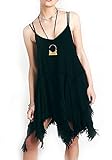 R.Vivimos Women Spaghetti Straps Asymmetrical Hem Sexy Short Sun Dress XL Black