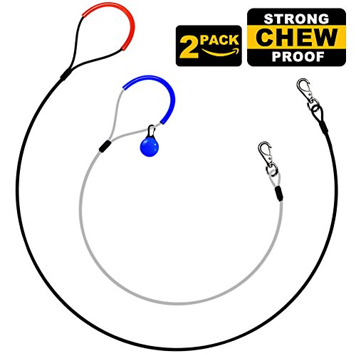 WATFOON - Chew Proof Metal Dog Leashes【Pack of 2】Steel Cable Leads for Heavy Duty Dogs (Short Leash:2.6FT / Long Leash:6.0FT) Include 1 LED Dog Safe Light as a FREE GIFT