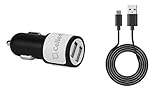 Galaxy S8 Active - High Power 2.1A / 10 Watt Dual USB Port Car Charger with Type C (USB-C) to USB Cable [4 feet] and Atom LED for Samsung Galaxy S8, S8+ Plus, S8 Active, Note 8