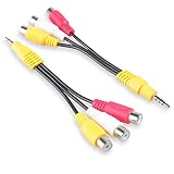 Conwork 2-Pack 3.5mm Stereo Male to 3 RCA Female Splitter Extension Cable for Audio Video AUX Port - 6 inch