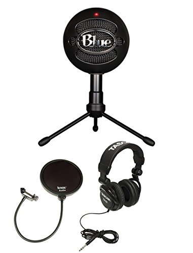 Blue Microphones Snowball Plug & Play USB Microphone Black Bundle with Pop Filter and Studio Headphones