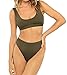 Nulibenna Women's Womens Sport Two Piece Swimsuit Workout Scoop Crop Top Bikini Tanga Bottom Bathing Suit Army Green