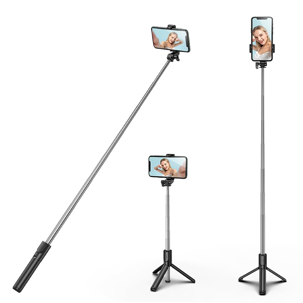 H.May Selfie Stick, 40 inch Extendable and Portable Stable Selfie Stick Tripod with Wireless Remote Shutter Compatible with All Cellphones for Selfies, Live Streaming, Video Recording, Black