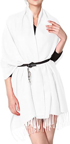 Cashmere feel scarf wraps shawl warm plain long scarf for women soft oversized pashmina scarf White