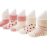 VWU Baby Thick Cuff Cotton Socks 5-pack 7 Color Available (0-6 months, Pink)
