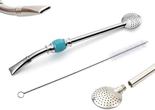Acite Easy Clean Yerba Mate Bombilla Straws with Cleaning Brush and Removable Filter Head 8.3" (Blue)