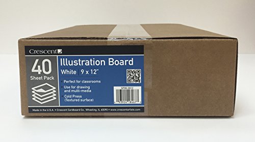 Crescent Creative Products No. Crescent #99 Illustration Board, Cold Press, Bulk Pack, 40 Count, 9" x 12" Size, 9 x 12 Inches, White