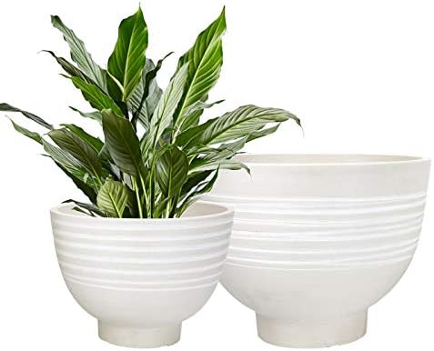 Flower Pots Indoor Outdoor Garden Planters Decorative Planters Pots Round Wood Texture White 7 5 9 8 Inch Amazon Ae