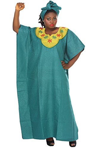 African Planet Women's Caftan Kaftan Teal Green Long Plus Size Maxi Dress