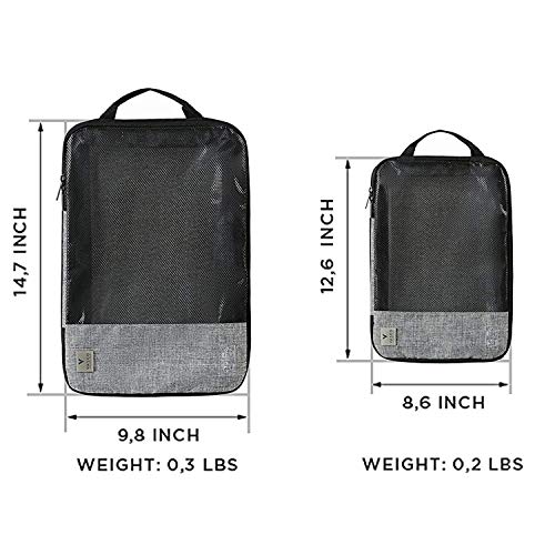 VASCO Compression Packing Cubes for Travel Premium Set of 2 Luggage Organizer Bags (M+L) Grey