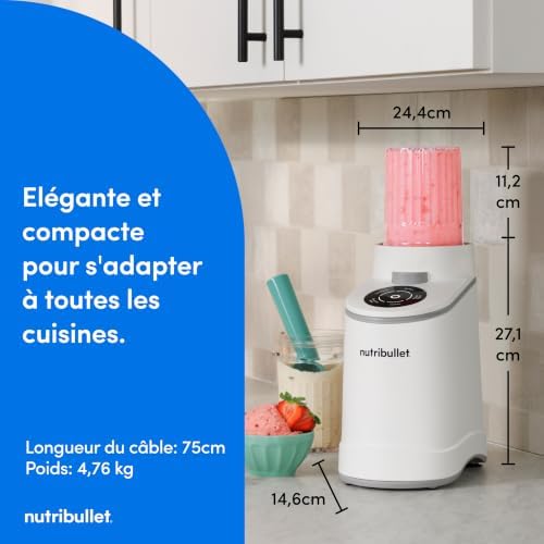 Chill – Machine à desserts glacés, gelato, sorbet, smoothie, yaourt glacé, crème glacée, 5 programmes automatiques, 3 récipients, couvercles, idéale pour les familles, blanche (NBD0503W)