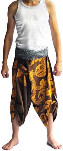 Thai Pants Men's Japanese Pants Style One Size Black (Black and red)