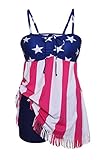 Aleumdr Womens Spaghetti Straps Printed Fringe Tassels Padded Tankini Top Set Swimsuits with Swim Shorts Large Size Multicoloured